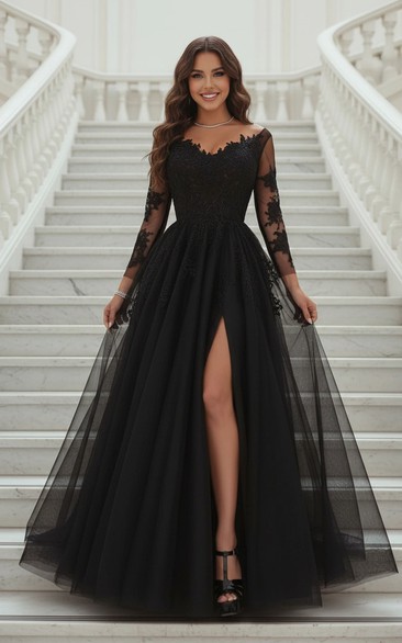 Formal Dresses With Long Illusion Sleeve | Long Sleeved Party Prom Dress - Dorris Bridal Formal Dresses With Long Illusion Sleeve | Long Sleeved Party Prom Dress - Dorris Bridal