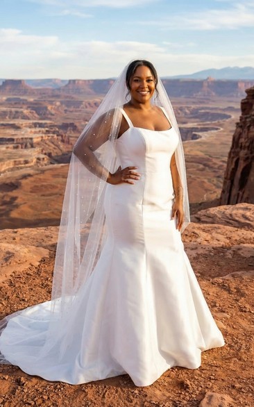 mermaid wedding dress with long train and veil Cap sleeves Mermaid Long Train White Wedding Dresses Online
