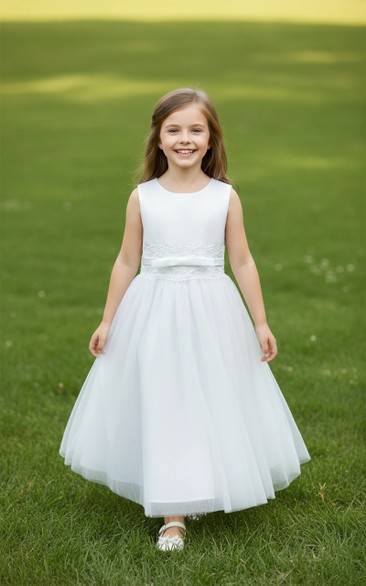 empire waist first communion dress Ivory Lace First Communion Dress: Boho Tulle Flower Girl Dress