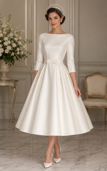 satin 3 4 sleeve wedding dress Champagne Illusion 3/4 Sleeve Lace Wedding Dress Champagne