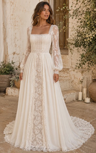 square neck boho wedding dress T252008 Lucy