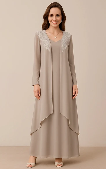 mother of the bride dresses with jackets ankle length Cicinia Dusk Mother Of The Bride Dress With Jacket Short Chiffon Lace Beaded Ankle Length