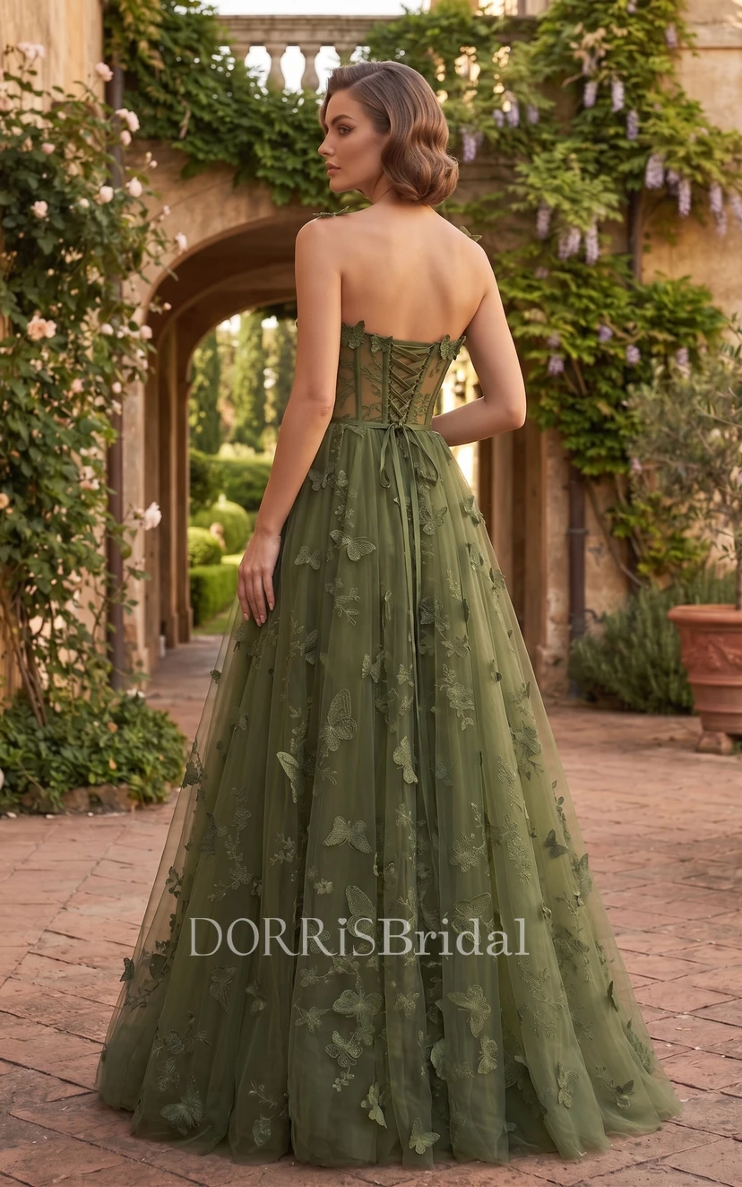 green butterfly prom dress Glamrae Women's Dark Green Sequin Stitching Butterfly Decoration Fishtail Hem Wedding Guest Dress, Long Sleeve Side Slit Evening Gown For Prom & Party