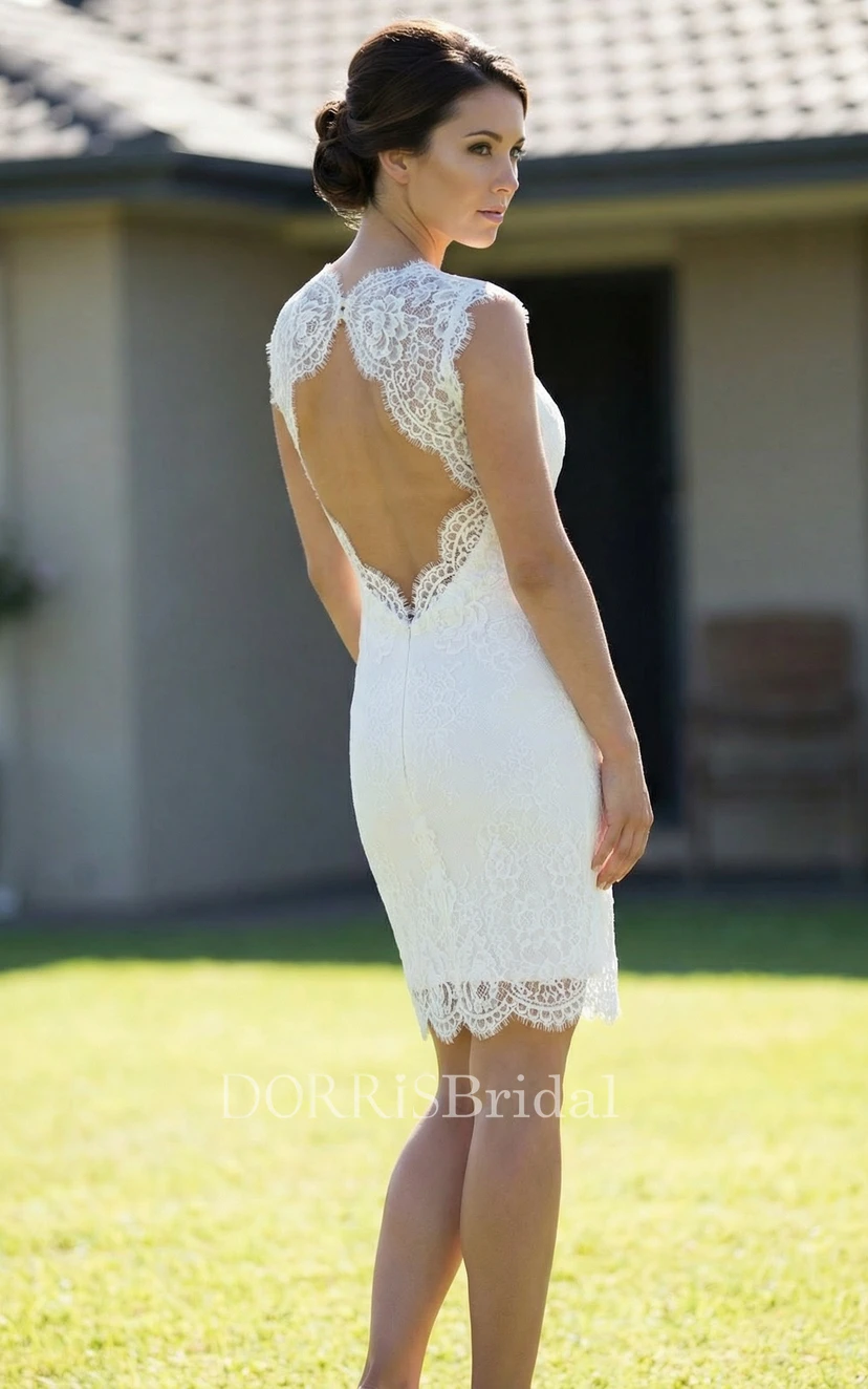 short lace back wedding dress June Bridals Floral Lace Short A-Line Boho Summer Wedding Dress Destination Vintage Forest Long Sleeve V-Neck Low Back Mini Bridal Gown for Women -