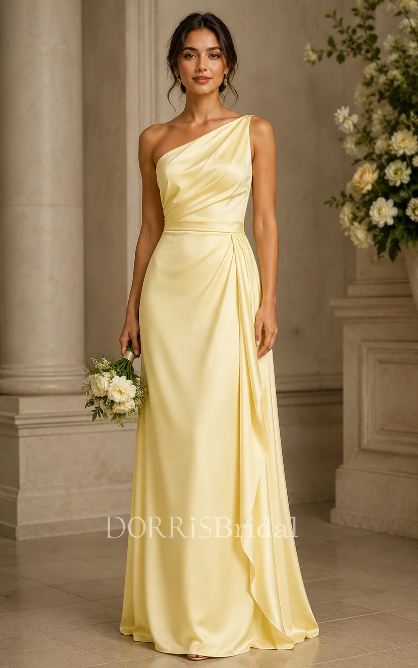 daffodil bridesmaid dress Daffodil One-Shoulder Satin A-Line Bridesmaid Dress (618614)