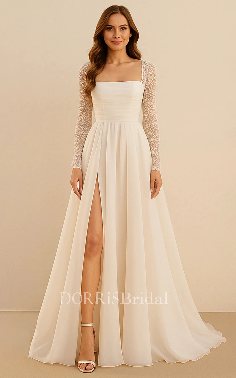 chiffon ruched wedding dress Chiffon A-Line Wedding Dress with Draped Bodice